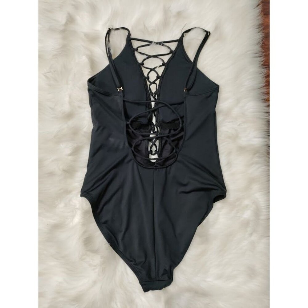 La Blanca One Piece Swimsuit Lace Up Criss Cross Swimwear Black Women's Size 12 - Picture 5 of 10
